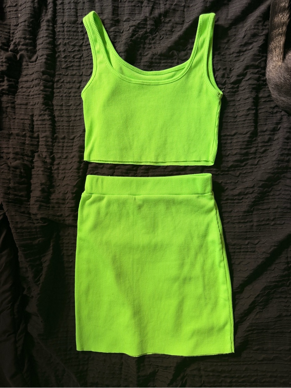 Neon Green Ribbed Two-Piece Set